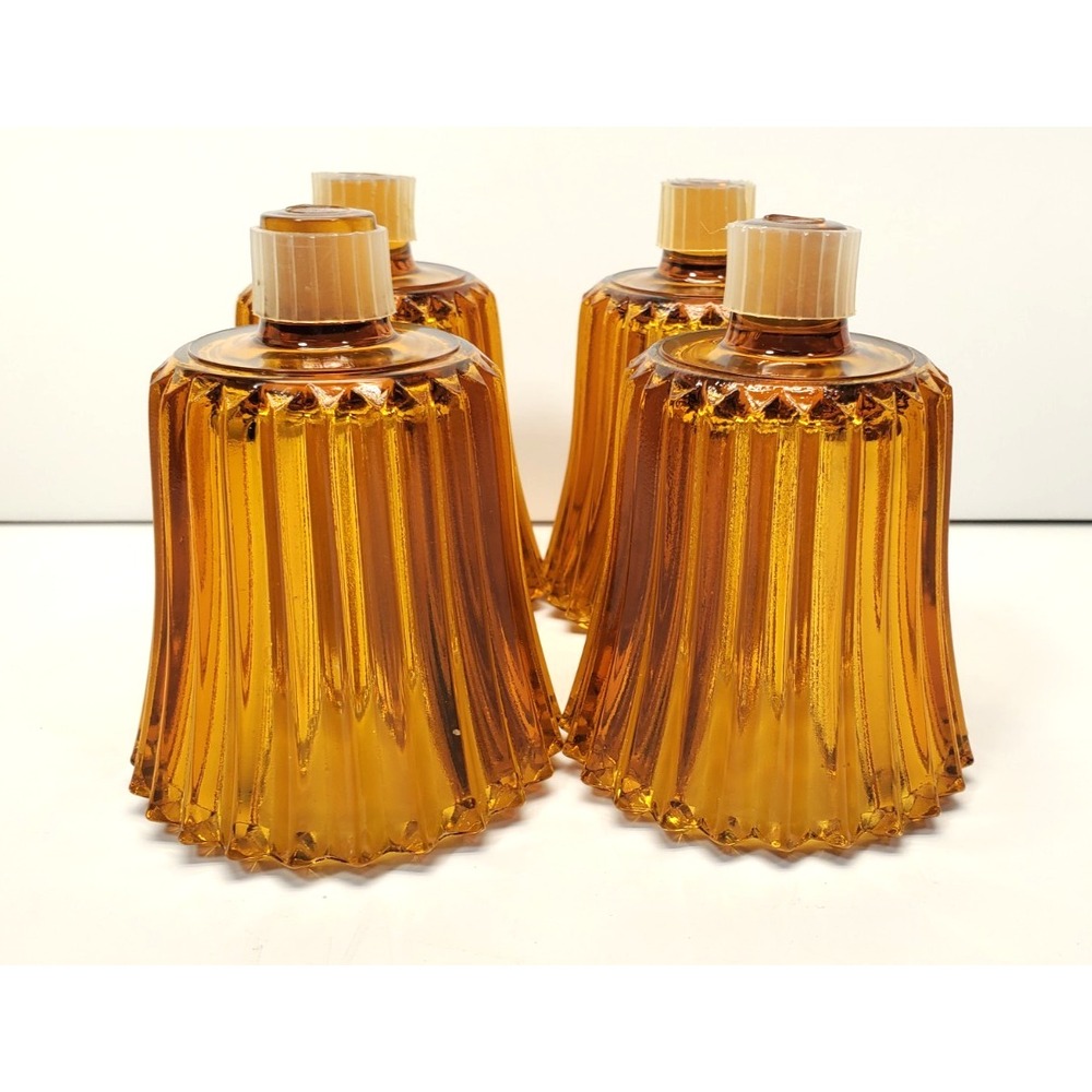 Vintage Votive Cups Peg Candles Amber Ribbed Glass Home Interiors Qty of 4